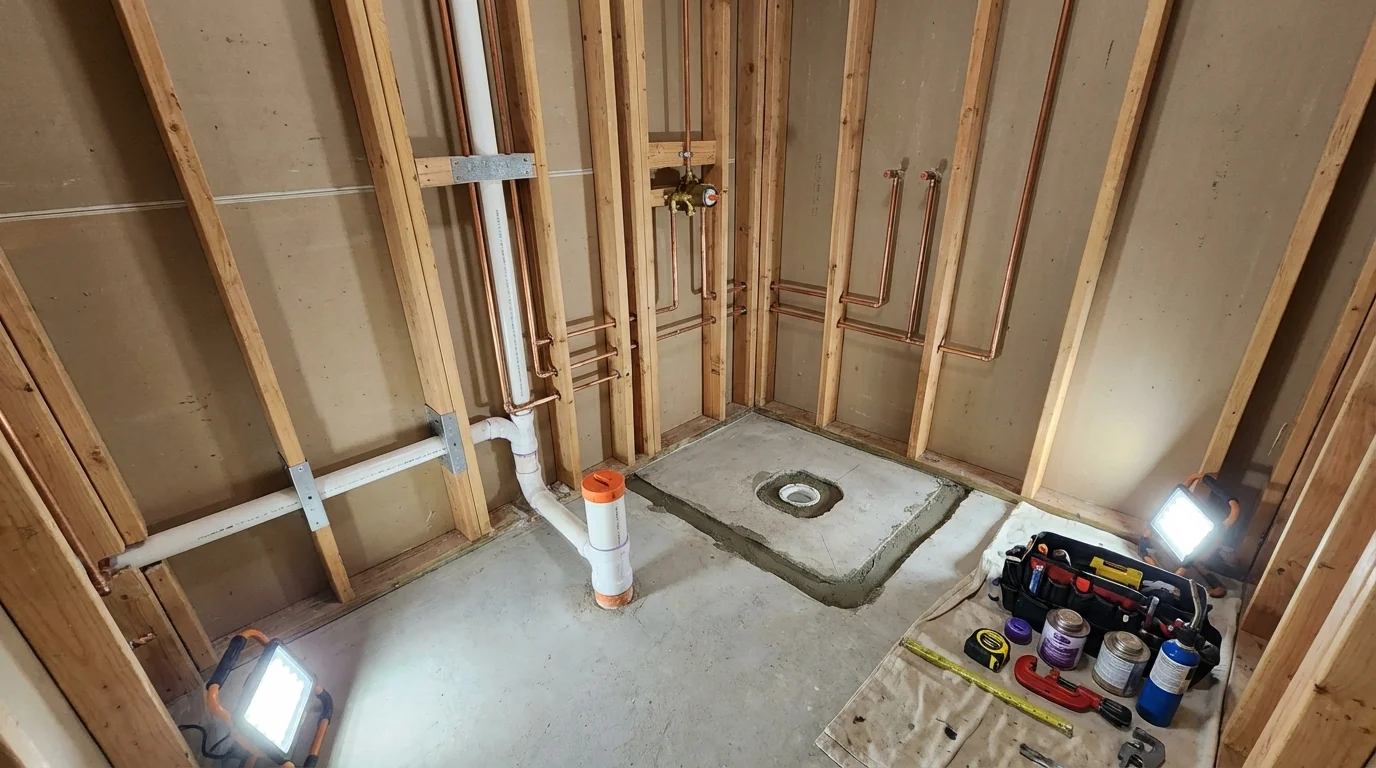 Bathroom rough-in plumbing during remodel by Johns Plumbing LLC in Albuquerque