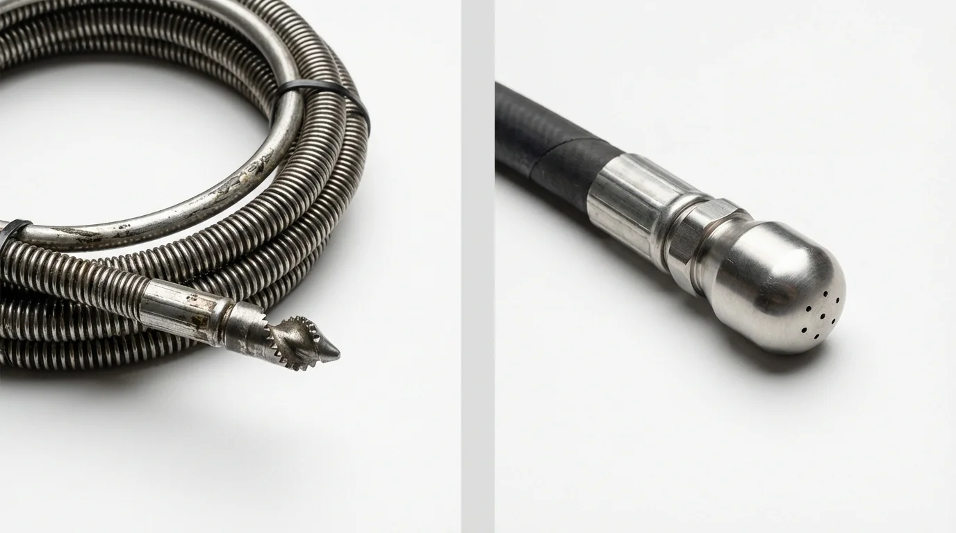 Drain snake cable and hydro jetting nozzle used for drain cleaning in Albuquerque, NM