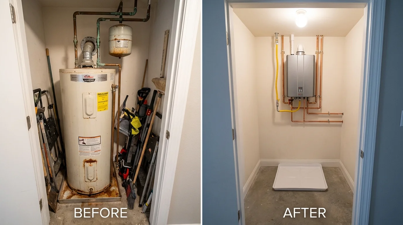 Tank water heater versus wall-mounted tankless unit comparison for Albuquerque, NM homeowners