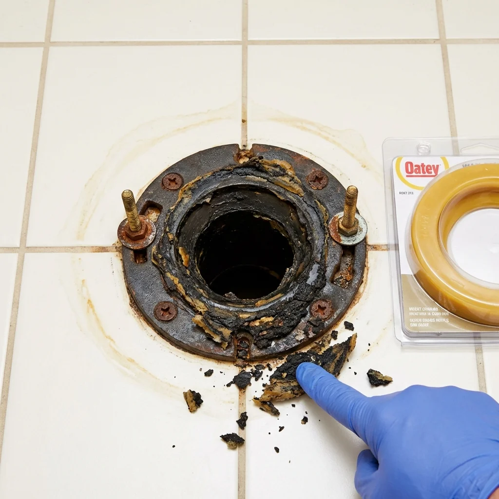 Failed wax ring showing water seepage at the base of a toilet in a Albuquerque, NM home