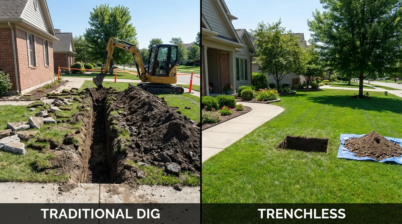 Trenchless sewer repair with minimal yard damage versus traditional excavation in Albuquerque, NM